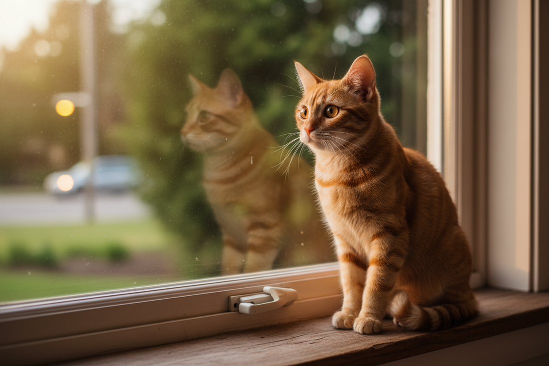 Curious cat looking out the window, ready to explore the outside world