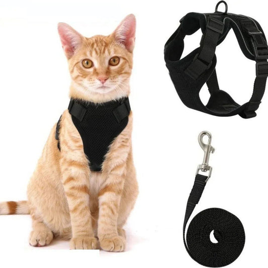 GAT soft vest cat harness and leash set – Black, full product view