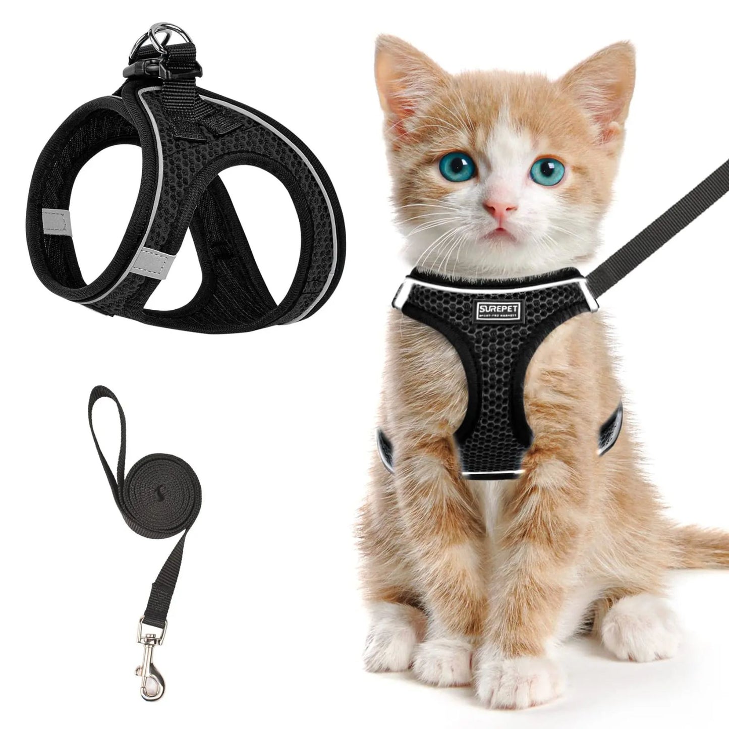 Black escape-proof mesh cat harness and leash set – GAT Original