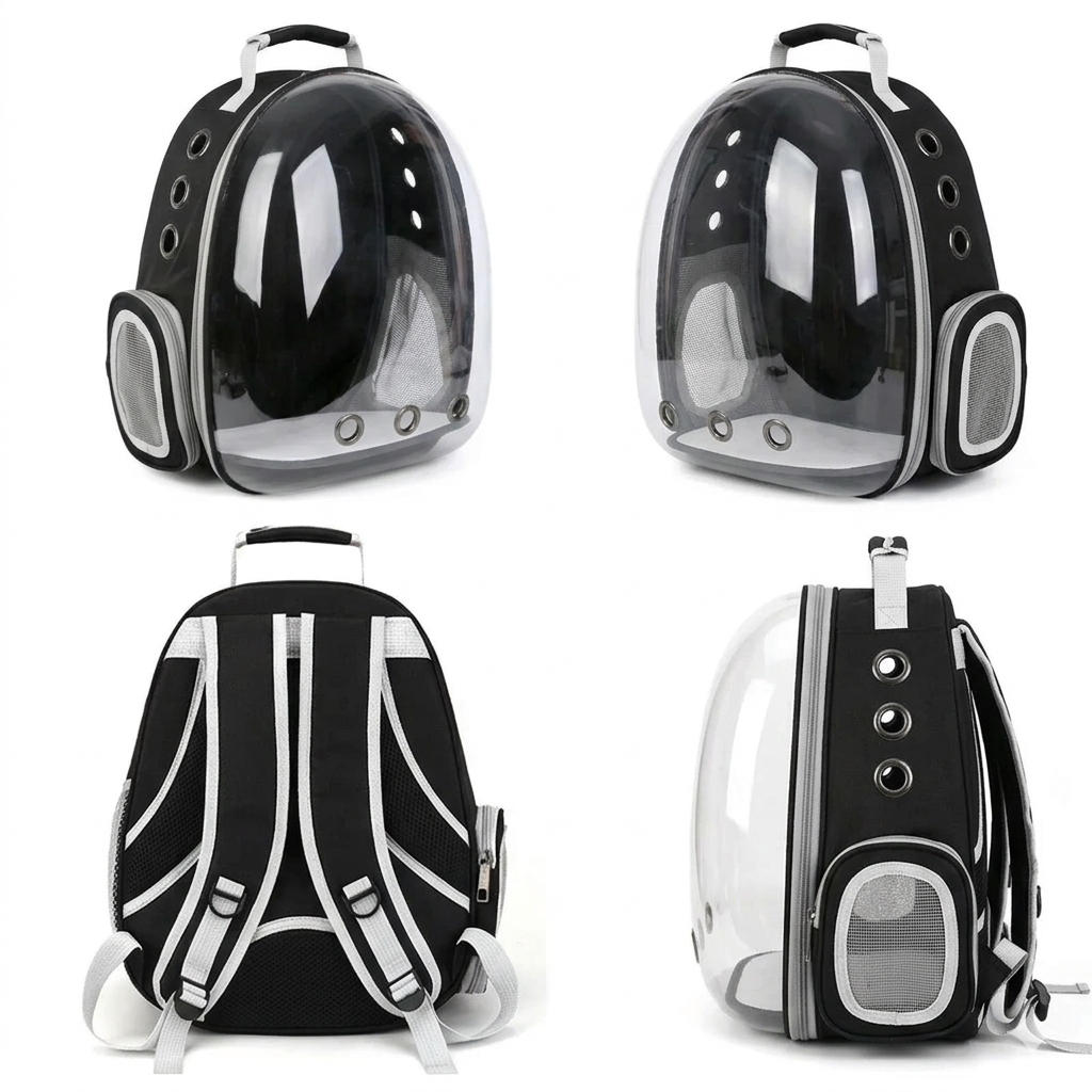 GAT Urban Carrier Calm Mesh cat backpack shown from front, side, back and lateral views