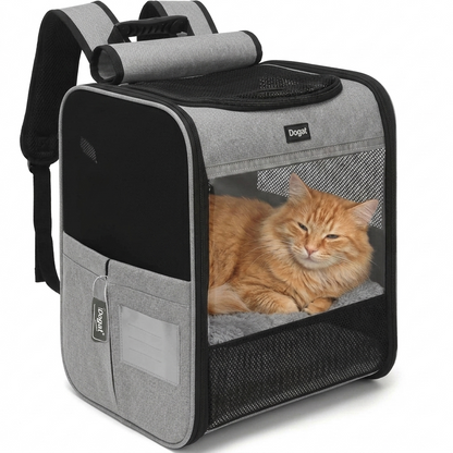 GAT Explorer cat carrier backpack rear view in black on white background