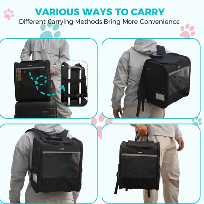 GAT cat carrier backpack multiple carrying ways infographic
