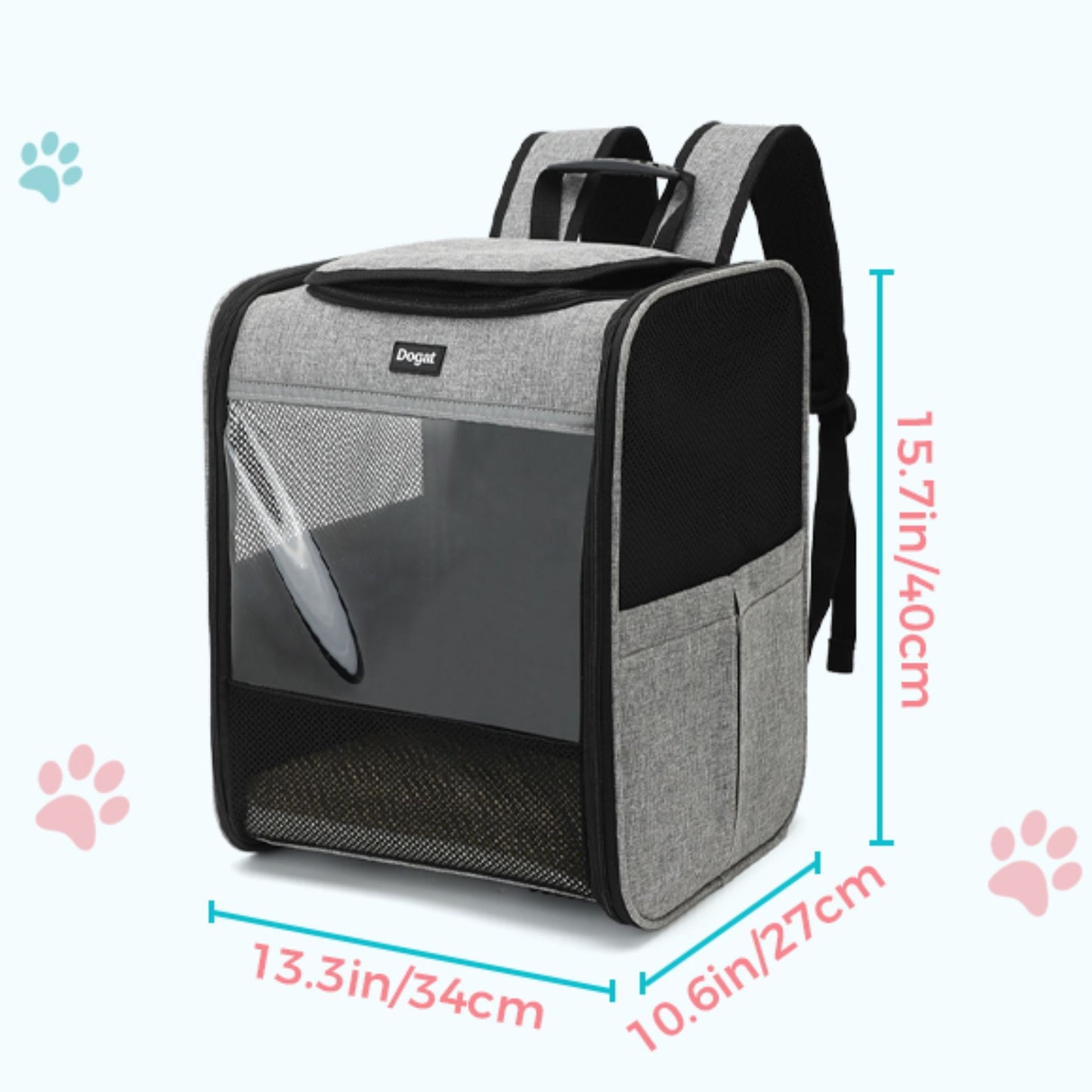 GAT Explorer cat carrier backpack side view in gray on white background