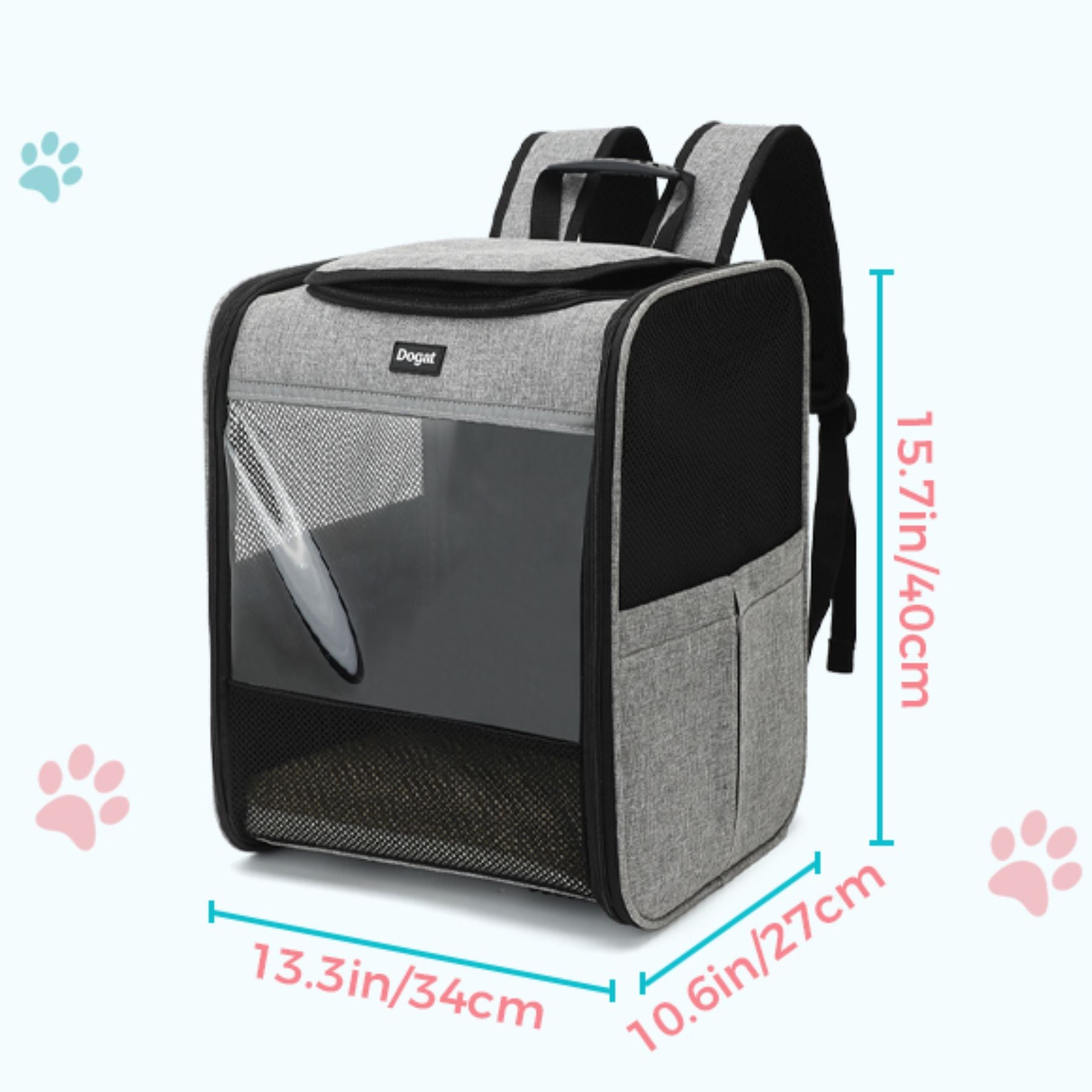 GAT Explorer cat carrier backpack side view in gray on white background