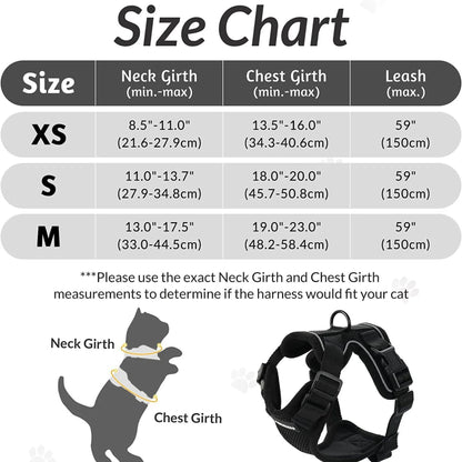 Size guide for GAT soft vest cat harness – XS (1.5-4KG) and S (4-7.5KG)