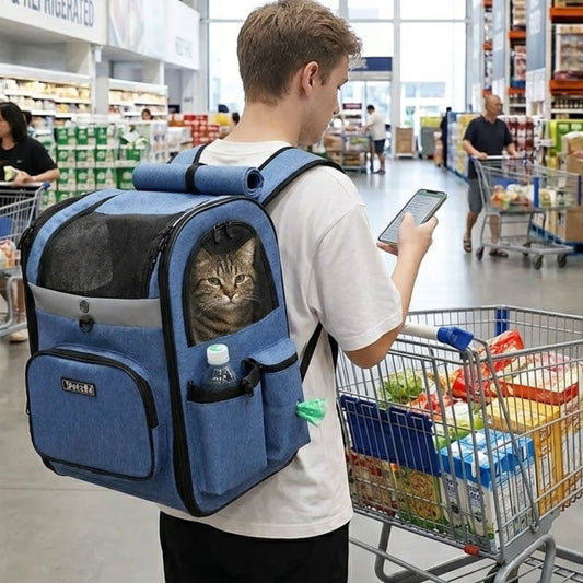 GAT Trek Carrier cat backpack with top mesh window — lifestyle shot

