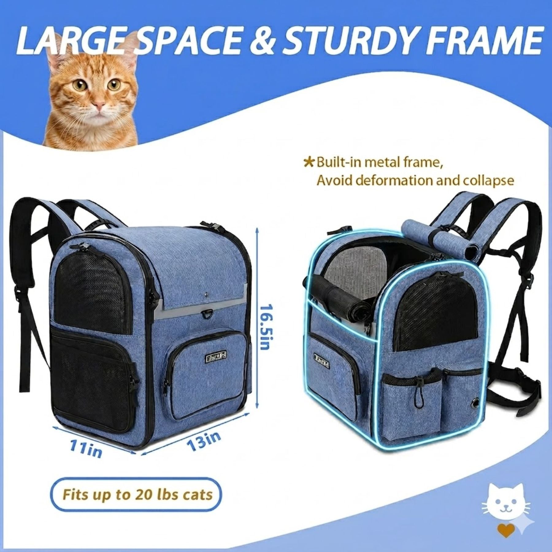 GAT Trek Carrier cat backpack — interior space and padding details
